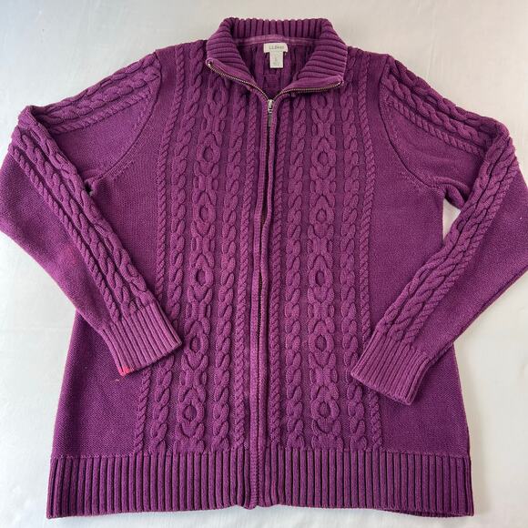 L.L. Bean Purple Cable Knit Zip Up Sweater Women's size large - Picture 1 of 8